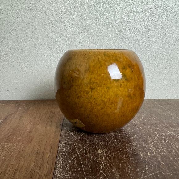 Haeger USA Macomb IL MCM Mottled Orb Vase Planter Brown Speckled Golden Decor - Picture 4 of 9